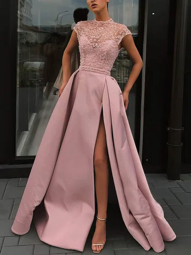 Ball Gown High Neck Satin Prom Dresses With Beading #Milly020106952