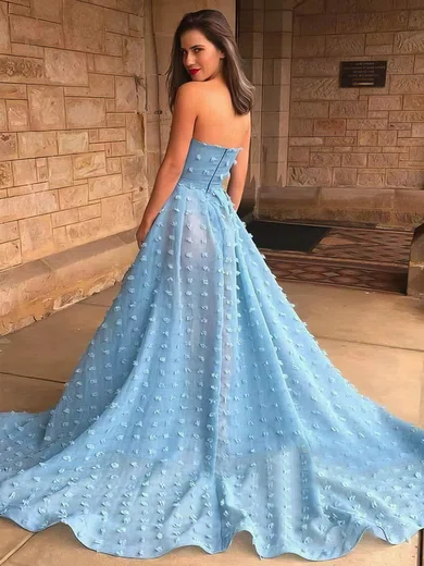 A-line Strapless Chiffon Sweep Train Flower(s) Prom Dresses #Milly020106956