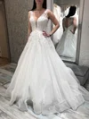 Ball Gown V-neck Organza Sweep Train Beading Prom Dresses #Milly020106976