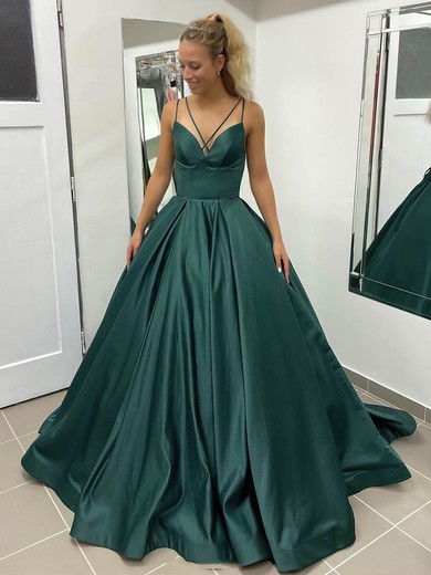 Ball Gown/Princess V-neck Satin Court Train Prom Dresses With Pockets S020106979