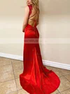 Trumpet/Mermaid V-neck Silk-like Satin Sweep Train Appliques Lace Prom Dresses #Milly020106987
