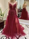 Ball Gown V-neck Tulle Prom Dresses With Appliques #Milly020106992