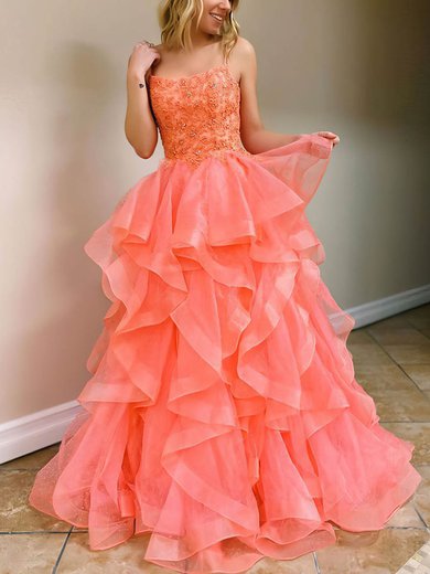 Princess Square Neckline Organza Sweep Train Beading Prom Dresses #Milly020106994