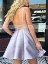 A-line V-neck Satin Short/Mini Pockets Prom Dresses #Milly020106997