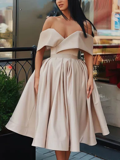 Off-The-Shoulder Satin Knee-Length Homecoming Dresses #Milly020107001