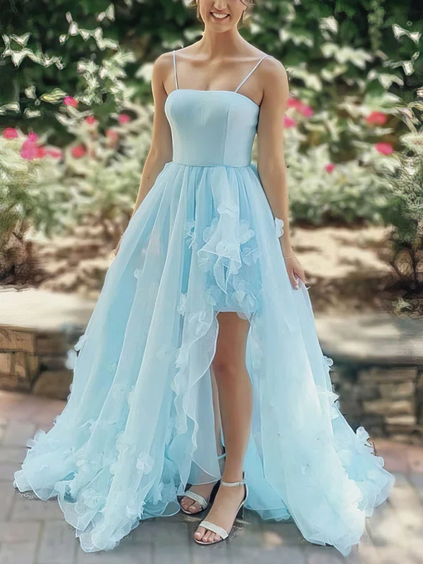 Ball Gown/Princess Sweep Train Straight Tulle Flower(s) Prom Dresses #Milly020107003