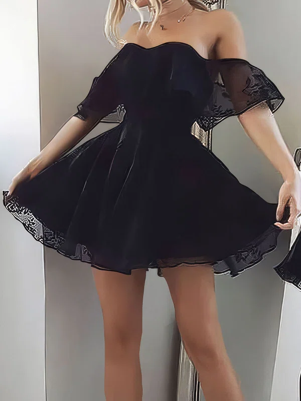 Elegant Black Lace Skater Off-The-Shoulder Homecoming Dresses #Milly020107004