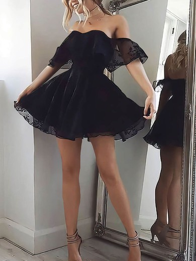 Black Off Shoulder Lace Mini Dress #Milly020107004