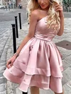 Ball Gown One Shoulder Satin Short/Mini Tiered Short Prom Dresses #Milly020107006