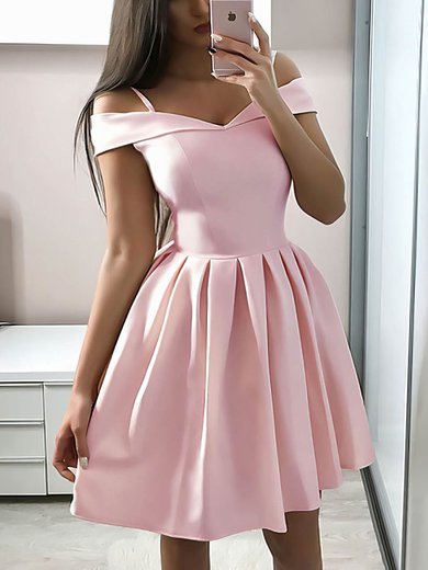 A-line Off-the-shoulder Satin Short/Mini Prom Dresses #Milly020107009