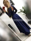 A-line V-neck Silk-like Satin Asymmetrical Lace Prom Dresses #Milly020107013