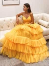 Ball Gown/Princess Floor-length V-neck Tulle Tiered Prom Dresses #Milly020107018