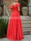 A-line Off-the-shoulder Tulle Sweep Train Prom Dresses #Milly020107031