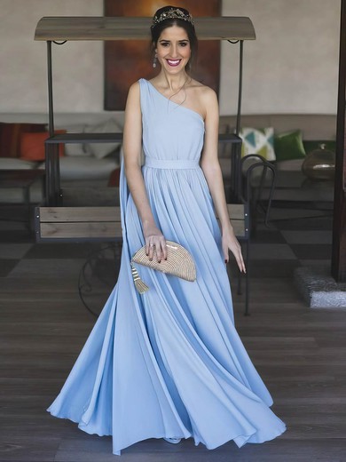A-line One Shoulder Silk-like Satin Floor-length Ruffles Prom Dresses #Milly020107042