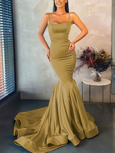 Trumpet/Mermaid Sweep Train Square Neckline Stretch Crepe Elegant Prom Dresses #Milly020107045