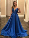 A-line V-neck Satin Sweep Train Prom Dresses #Milly020107056