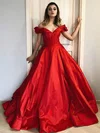 Ball Gown Off-the-shoulder Satin Court Train Ruffles Prom Dresses #Milly020107058