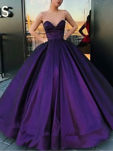 Ball Gown/Princess Floor-length Illusion Satin Pockets Prom Dresses #Milly020107068