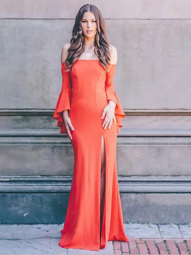 Sheath/Column Off-the-shoulder Silk-like Satin Floor-length Split Front Prom Dresses #Milly020107070
