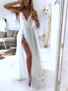 A-line Floor-length V-neck Tulle Lace Split Front Prom Dresses #Milly020107077