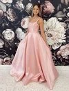 A-line Square Neckline Satin Sweep Train Prom Dresses #Milly020107085