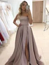 A-line One Shoulder Satin Sweep Train Sashes / Ribbons Prom Dresses #Milly020107089