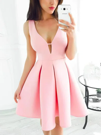 Pink Ruched Satin Skater Homecoming Dresses #Milly020107091