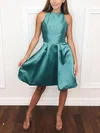 A-line Scoop Neck Silk-like Satin Knee-length Homecoming Dresses With Pockets #Milly020107099