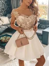 A-line Scoop Neck Satin Short/Mini Appliques Lace Short Prom Dresses #Milly020107111