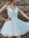 A-line V-neck Tulle Short/Mini Homecoming Dresses With Appliques Lace #Milly020107121