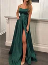 A-line Square Neck Satin Prom Dresses With Split #Milly020107127