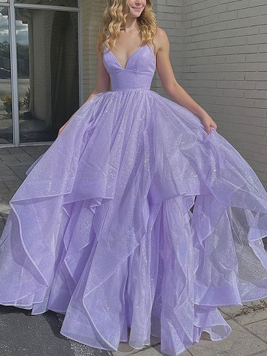 Ball Gown V-neck Tulle Ruffle Tiered Prom Dresses #Milly020107129