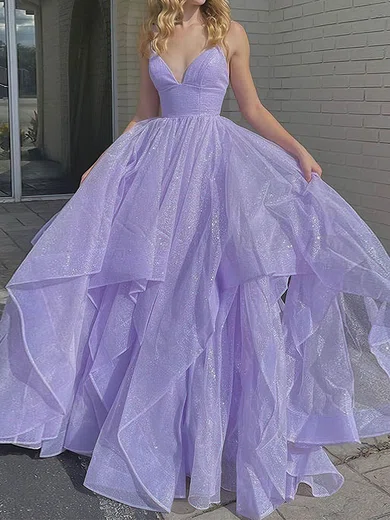 Ball Gown/Princess Sweep Train V-neck Glitter Cascading Ball Gown/Princess Sweep Train V-neck Glitter Cascading