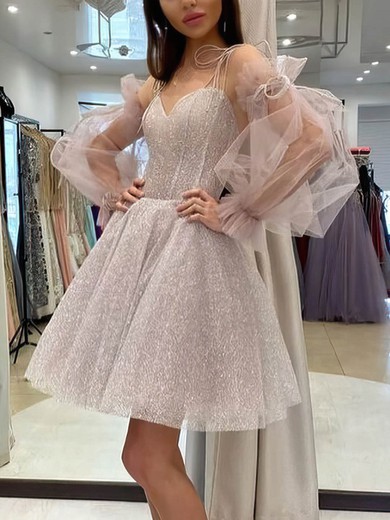 A-line V-neck Glitter Short/Mini Short Prom Dresses #Milly020107131