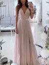 A-line Floor-length V-neck Chiffon Appliques Lace Prom Dresses #Milly020107138