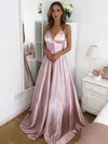 Ball Gown/Princess Sweep Train V-neck Silk-like Satin Elegant Prom Dresses #Milly020107145