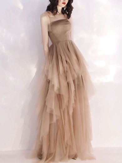 A-line Square Neckline Tulle Floor-length Tiered Prom Dresses #Milly020107151
