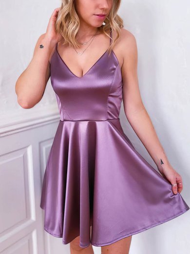 A-line V-neck Silk-like Satin Short/Mini Prom Dresses #Milly020107166
