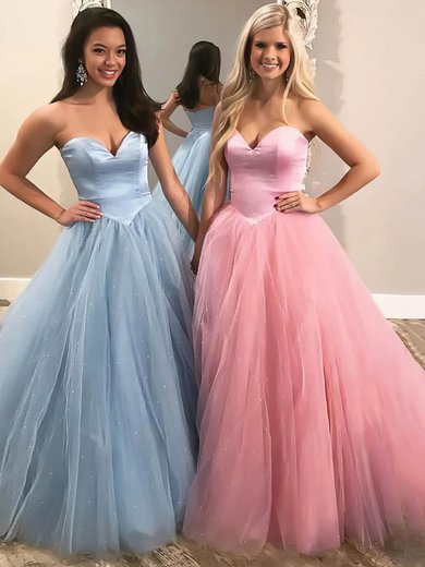 Ball Gown/Princess Floor-length Sweetheart Satin Tulle Pearl Detailing Prom Dresses #Milly020107167