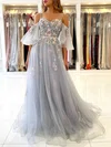 Ball Gown/Princess Sweep Train Off-the-shoulder Tulle Sashes / Ribbons Prom Dresses #Milly020107169