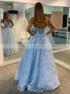 Ball Gown V-neck Satin Tulle Sweep Train Sequins Prom Dresses #Milly020107172