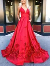 Ball Gown/Princess Sweep Train V-neck Satin Flower(s) Prom Dresses #Milly020107183