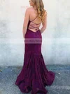 Trumpet/Mermaid V-neck Lace Sweep Train Beading Prom Dresses #Milly020107199