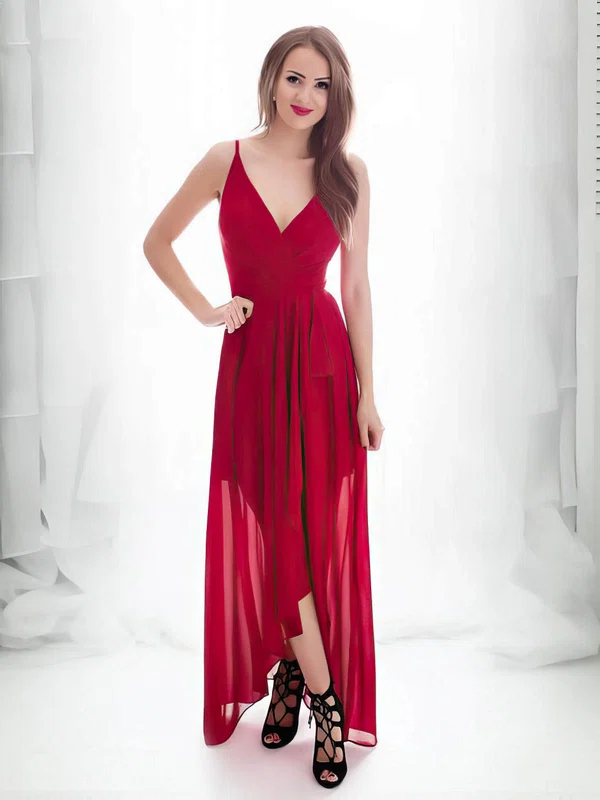 A-line V-neck Chiffon Asymmetrical Ruffles Prom Dresses #Milly020107203