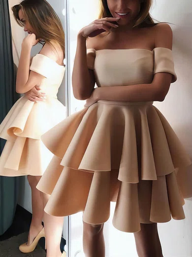 Off-The-Shoulder Stretch Crepe Skater Homecoming Dresses With Tiered #Milly020107207