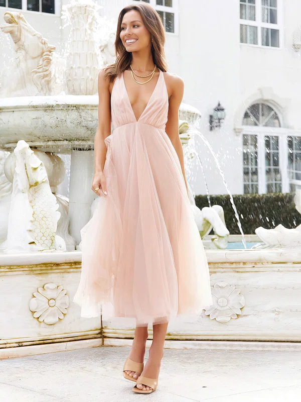 Ball Gown/Princess Tea-length V-neck Tulle Prom Dresses #Milly020107230