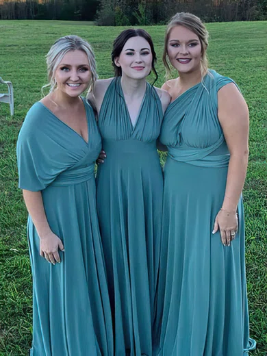 A-line One Shoulder Silk-like Satin Floor-length Ruffles Bridesmaid Dresses #Milly01013824