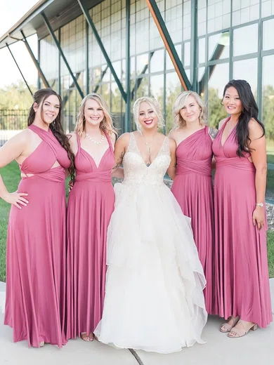 A-line V-neck Jersey Floor-length Bridesmaid Dresses #Milly01013833