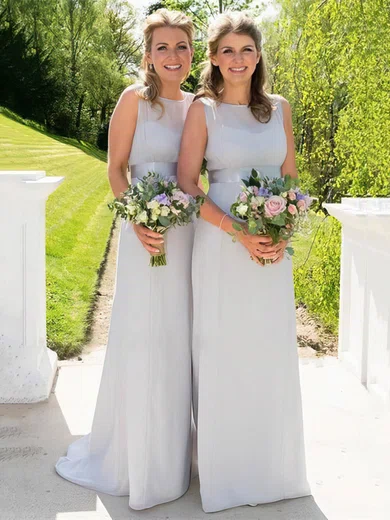 A-line Scoop Neck Chiffon Sweep Train Bridesmaid Dresses #Milly01013847