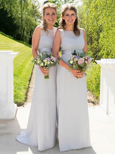 A-line Scoop Neck Chiffon Sweep Train Bridesmaid Dresses #Milly01013847